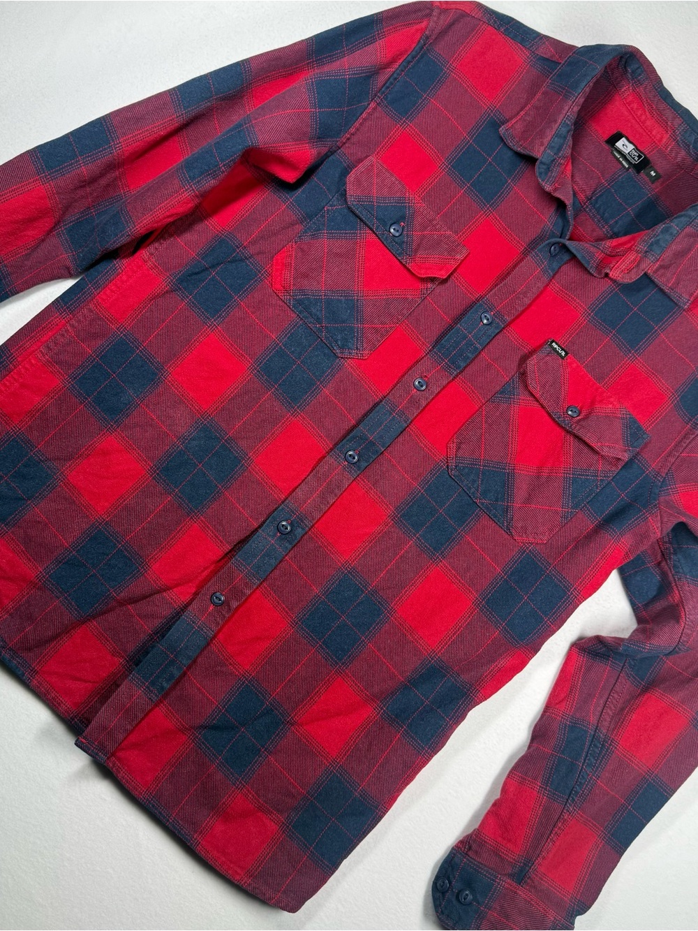 Rip Curl Red and Navy Plaid Button-Down Shirt